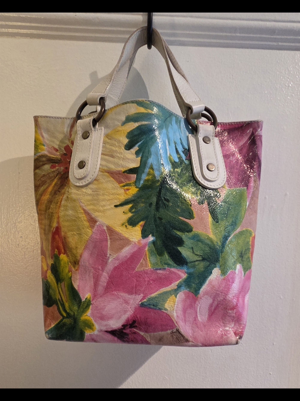 Beautiful Maurizio Taiuti Floral Leather Tote Made In Italy